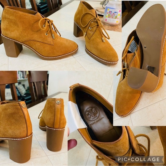 Tory Burch Tan Suede Shearling lined Hilary Style 
Lace-Up Boots - Picture 2 of 2